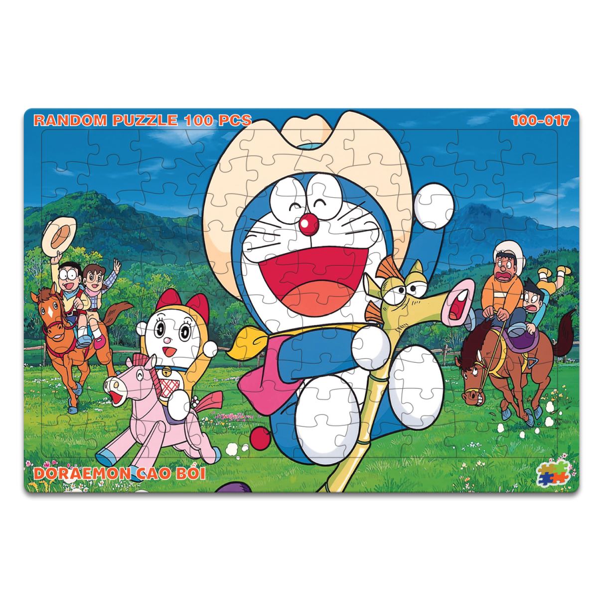 Bảng xếp hình 100 mảnh Random - Doraemon cao bồi